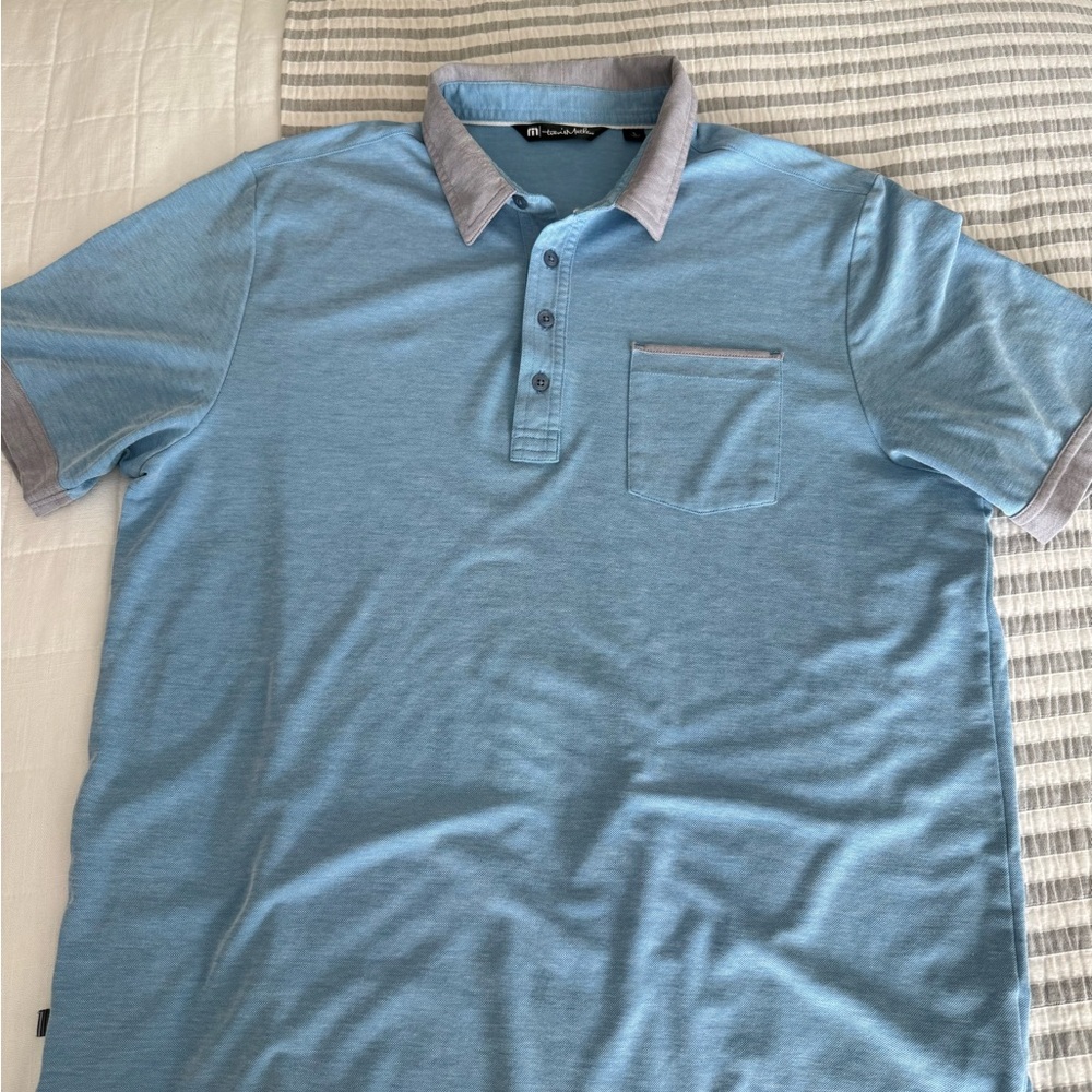 Travis Mathew Light Blue Polo with Gray Accents